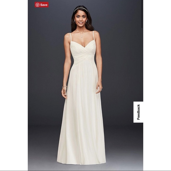David's Bridal Ruched Bodice Chiffon A-Line Wedding Dress Ivory